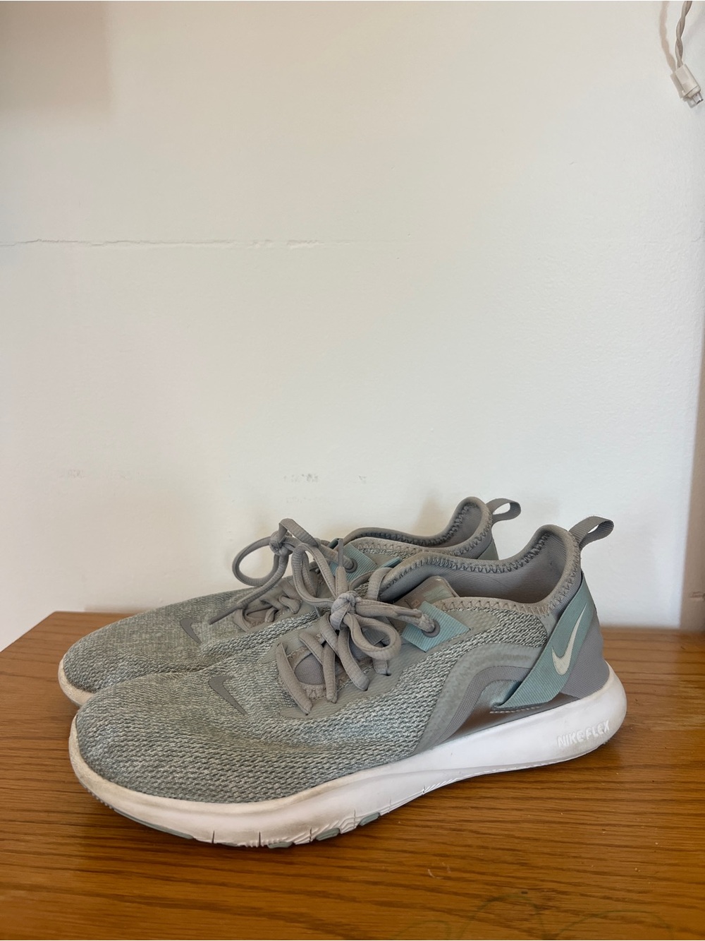 Nike Men’s Gray and Light Teal Knit Sneakers